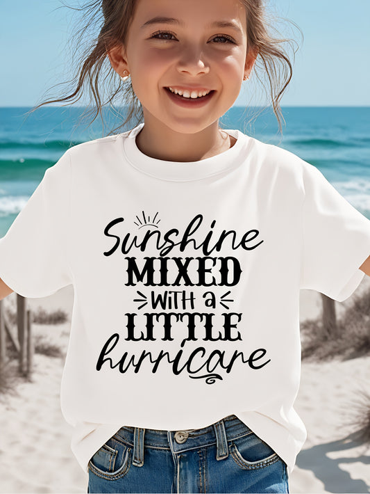 Girl Sunshine MIXED with a LITTLE Hurricane Simple Letter Print Short Sleeve Casual Versatile T-shirt