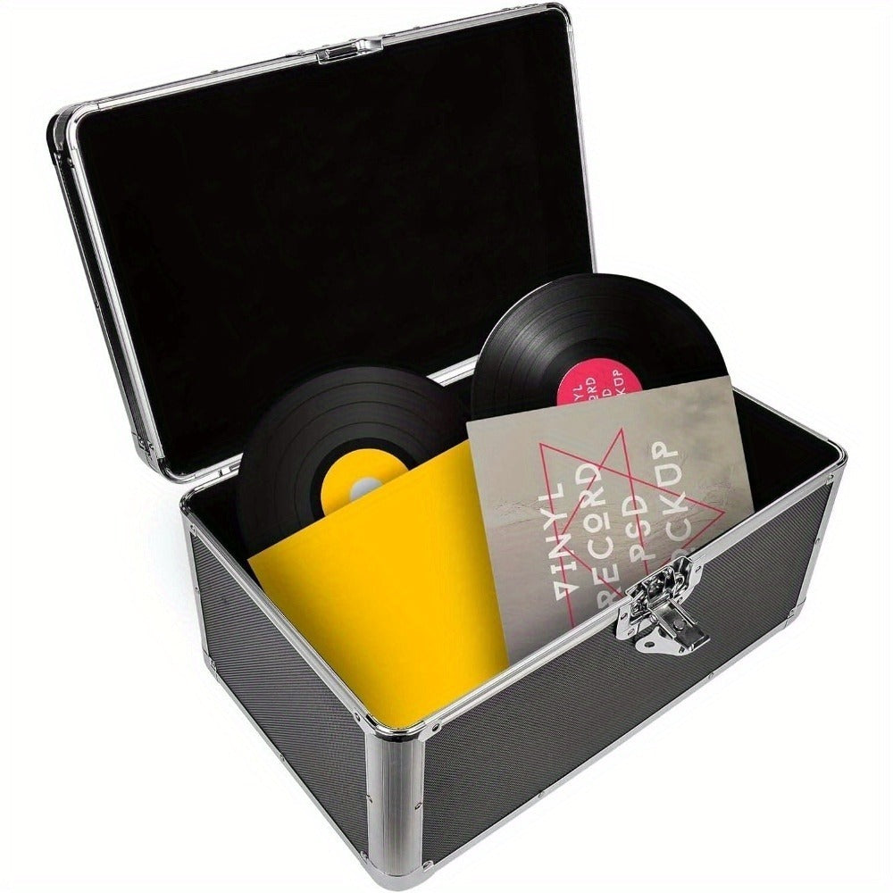 7" LP Vinyl Record Storage Box - Aluminum Flight Case with Lockable Design, Portable DJ Carry Case for 200 Vinyl Record Albums