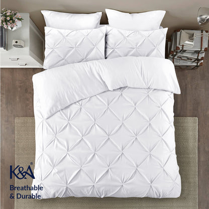 K&A® Pintuck Pinch Pleat Duvet Cover Set with Zipper Closure including Pillowcase – Ultrasoft Brushed Microfiber – Easy Care & Machine Washable