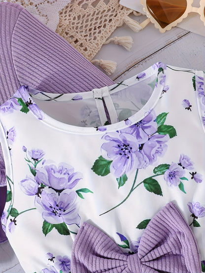 Girls' Clothing for Spring, Summer, And Autumn Featuring a Cardigan And a Print Dress, Perfect for Back-To-School Season And Stylish Campus Outfits in a Two-Piece Set
