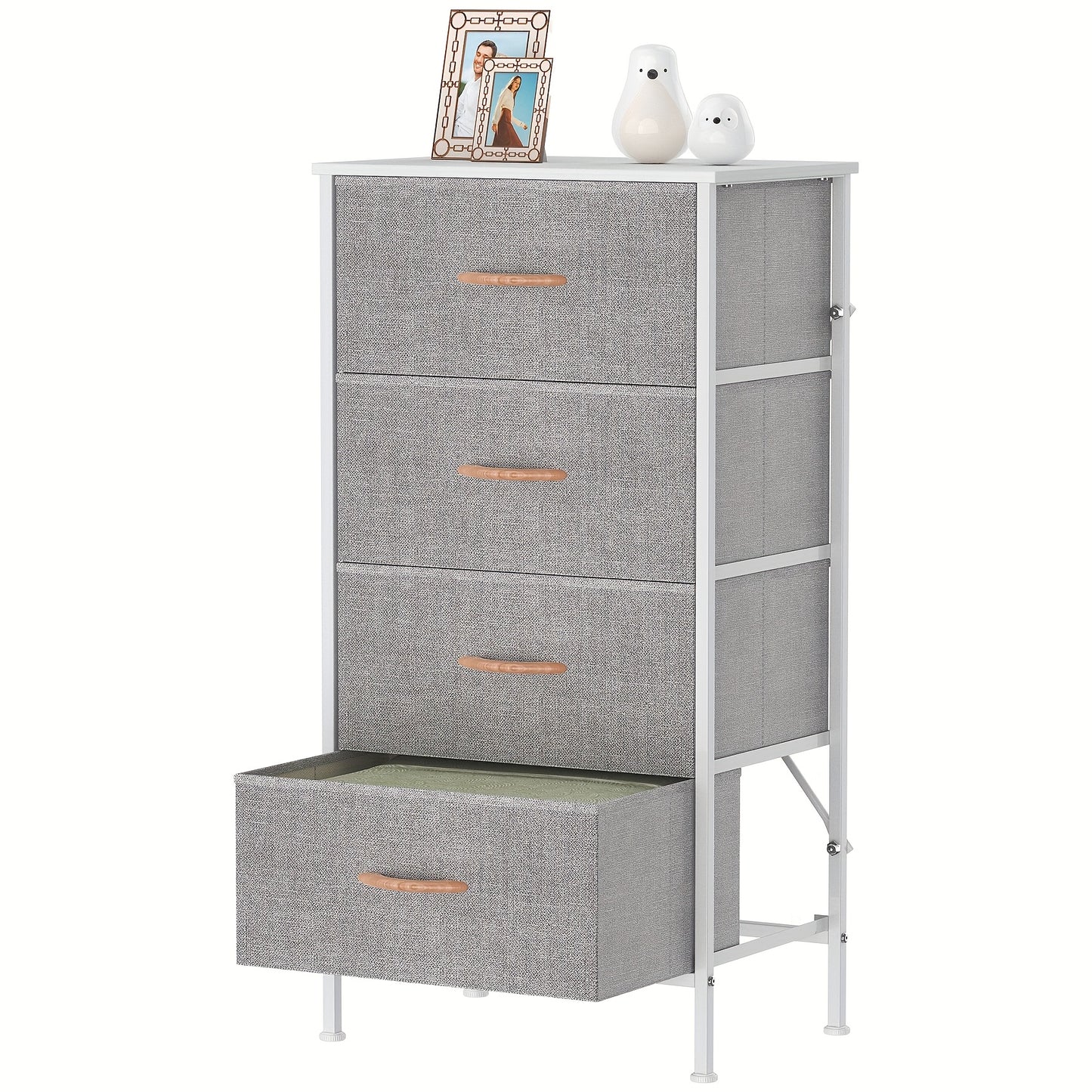 4-Drawer Dresser Storage Cabinet with Metal Frame & MDF Top, Adjustable Feet, Anti-Tip Safety - Stylish And Spacious Storage Unit for Bedroom Or Living Room (44.96cm X 29.97cm X 90.93cm)