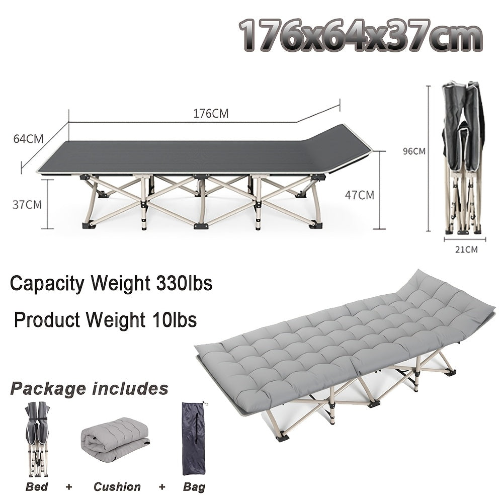 Adults Single Camping Cot with Thick Pad, Folding Camping Cot Oversize Cots for Sleeping Camping Bed Folding Cot for Camping W/Pilllow Mattress for Home Office Nap Beach Travel, 272.16KG (176 * 64CM-Grey)