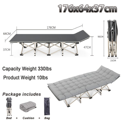 Adults Single Camping Cot with Thick Pad, Folding Camping Cot Oversize Cots for Sleeping Camping Bed Folding Cot for Camping W/Pilllow Mattress for Home Office Nap Beach Travel, 272.16KG (176 * 64CM-Grey)