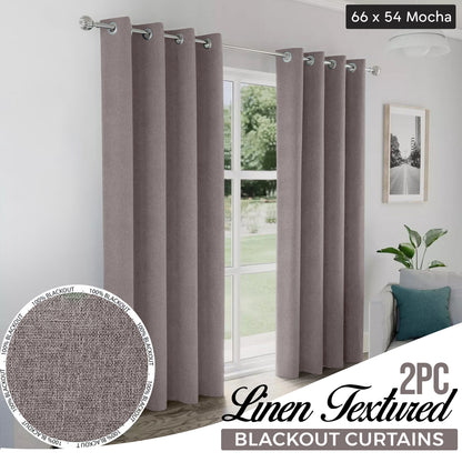 2pcs Linen Textured Blackout Curtains – Linen-Look Coated Thick Fabric Grommet Top Drapes for Bedroom & Living Room, Noise Reducing Energy Saving Window Panels for Home Decor 135GSM