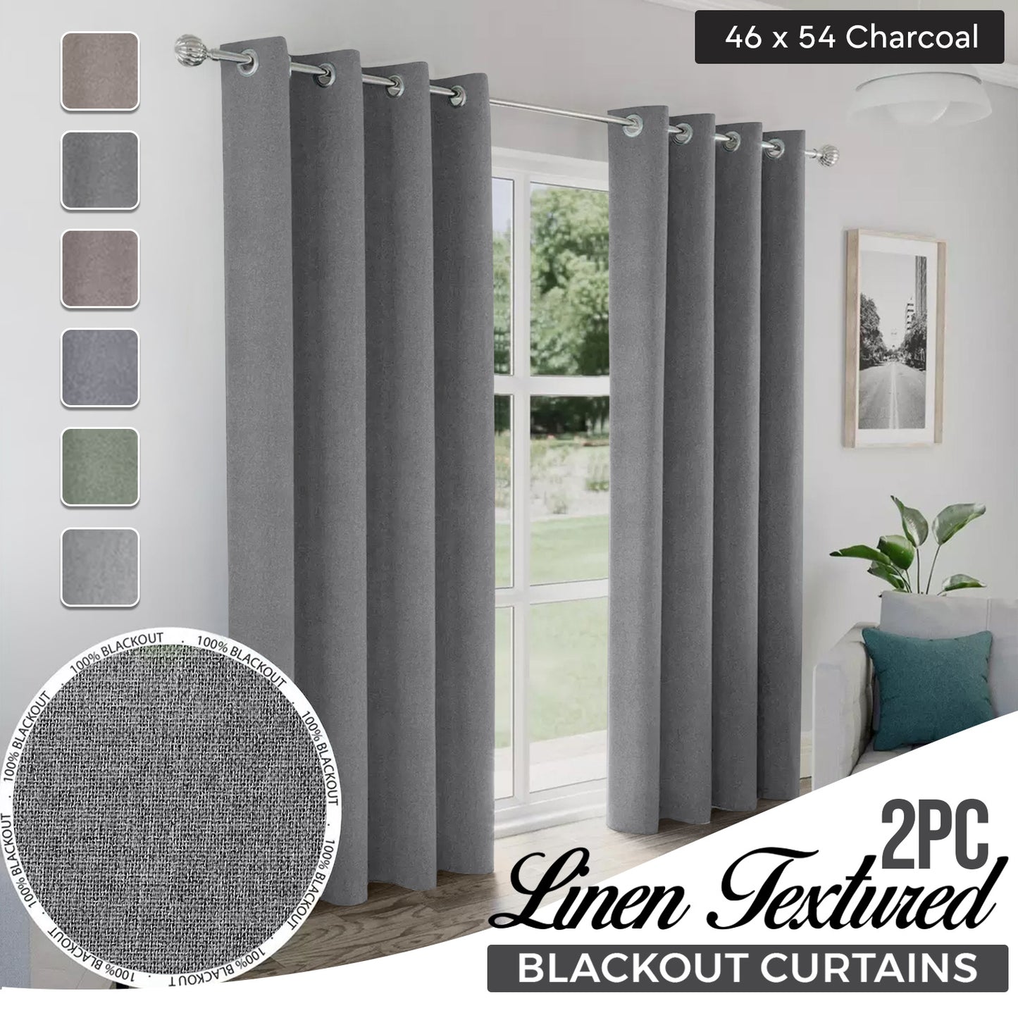 2pcs Linen Textured Blackout Curtains – Linen-Look Coated Thick Fabric Grommet Top Drapes for Bedroom & Living Room, Noise Reducing Energy Saving Window Panels for Home Decor 135GSM