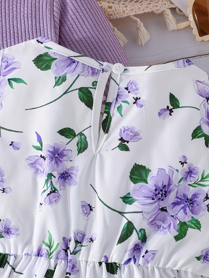 Girls' Clothing for Spring, Summer, And Autumn Featuring a Cardigan And a Print Dress, Perfect for Back-To-School Season And Stylish Campus Outfits in a Two-Piece Set