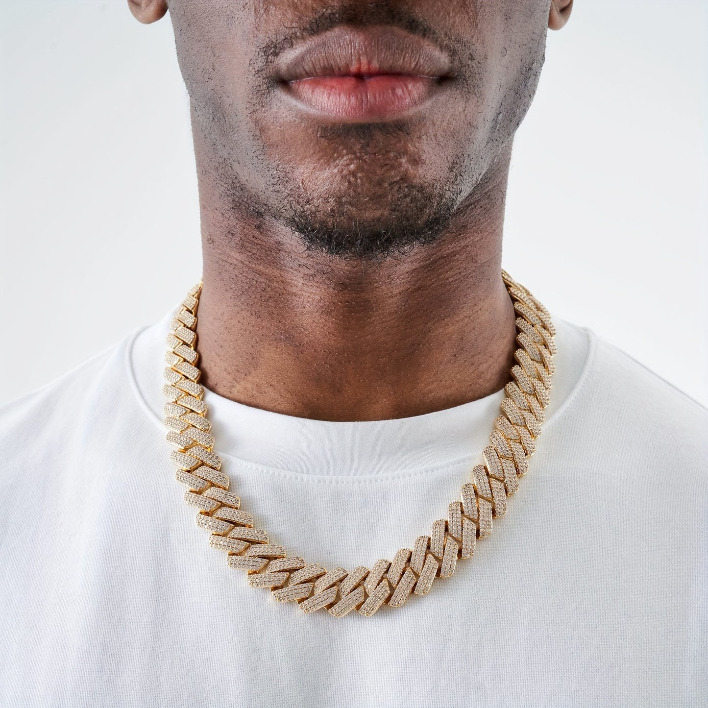 1pc Men'S Iced Out Men'S Chain, 20MM Miami Cuban Links 20Mm Flip Clasp Triple Row Synthetic Synthetic Zircon Rhombus Cuban Chain Chunky Hip Hop Necklace Miami Cuban Chain Men'S Necklace