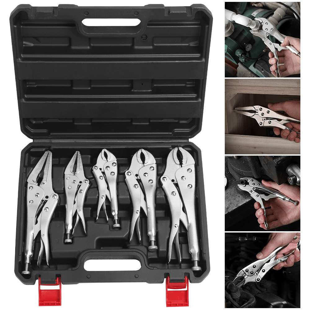 5pcs Set of Pliers, Locking Pliers Set(with Box), C-shaped Square-mouth Pliers, Used for Welding, Metal Bending, Woodworking, Ergonomic Handle, Household Repair Tool Set, Suitable for Cars, Ships, Household Appliances, Etc.