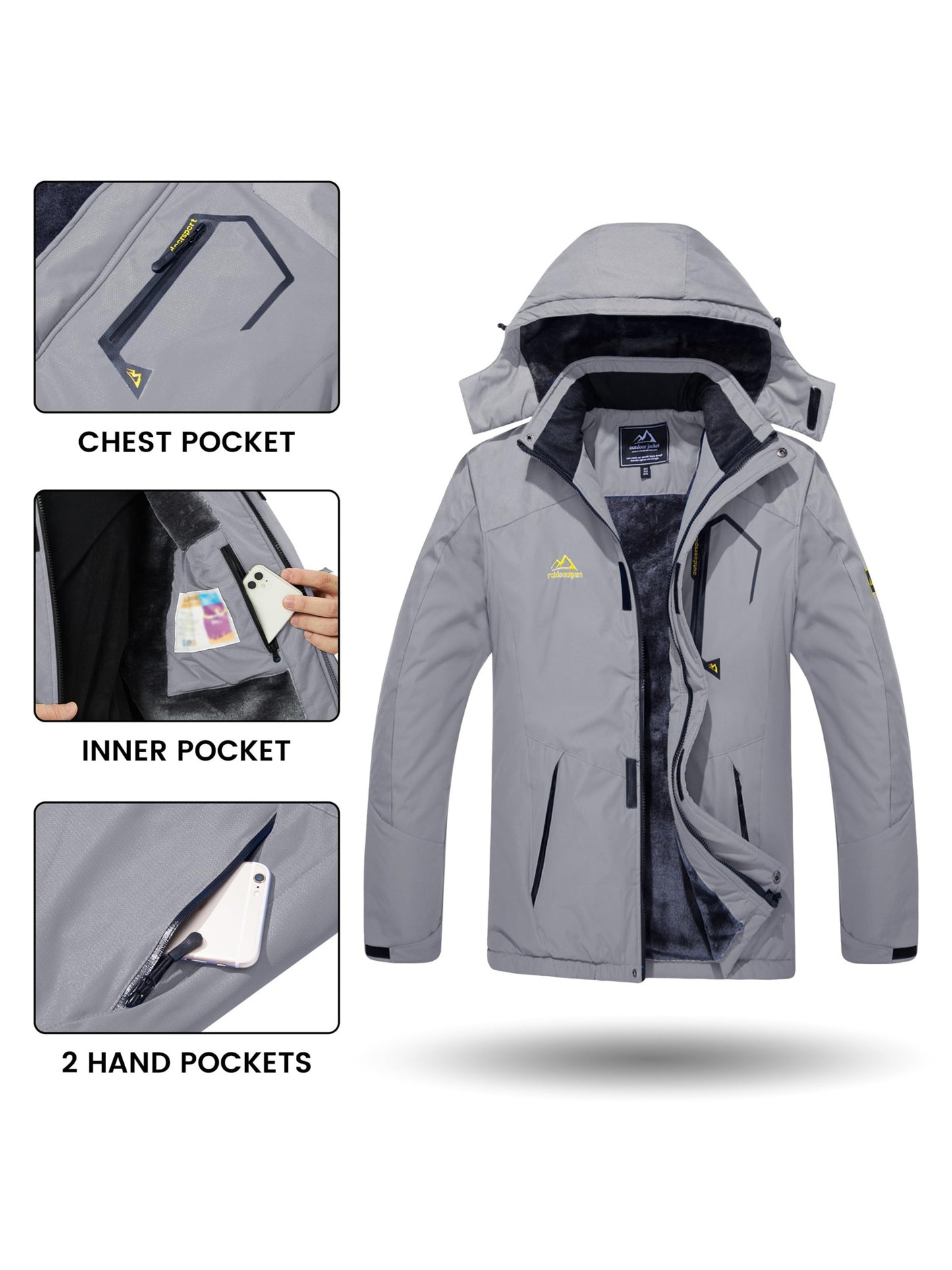 Men's Winter Warm Jackets Fleece Lined Coats Hooded Thermal Outdoor Thick Jacket Heavy Sport Hiking Jogging Camping Fishing Climbing Traveling Skiing Snowboarding Casual Parka