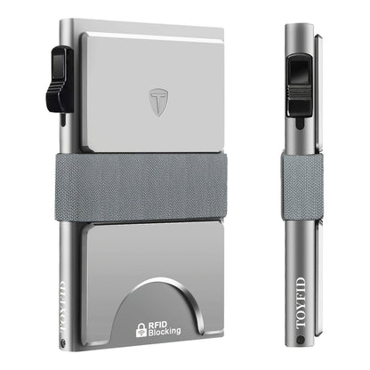 Compact Card Holder Designed for 12 Cards, Featuring RFID Protection And a Metal Construction. This Small Anti-Theft Case Includes a Sliding Ejector Button for Easy Access to Your Bank And Credit Cards, Made from Aluminum