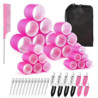 Curling Iron Set of 50pcs, Self-Gripping, No-Heat Curling Rods Suitable for Long Hair And Medium-Short Hair, Includes Hair Clips, a Tail Comb, Air Bangs, Lazy Curling, Hairstyles for Beauty Salons