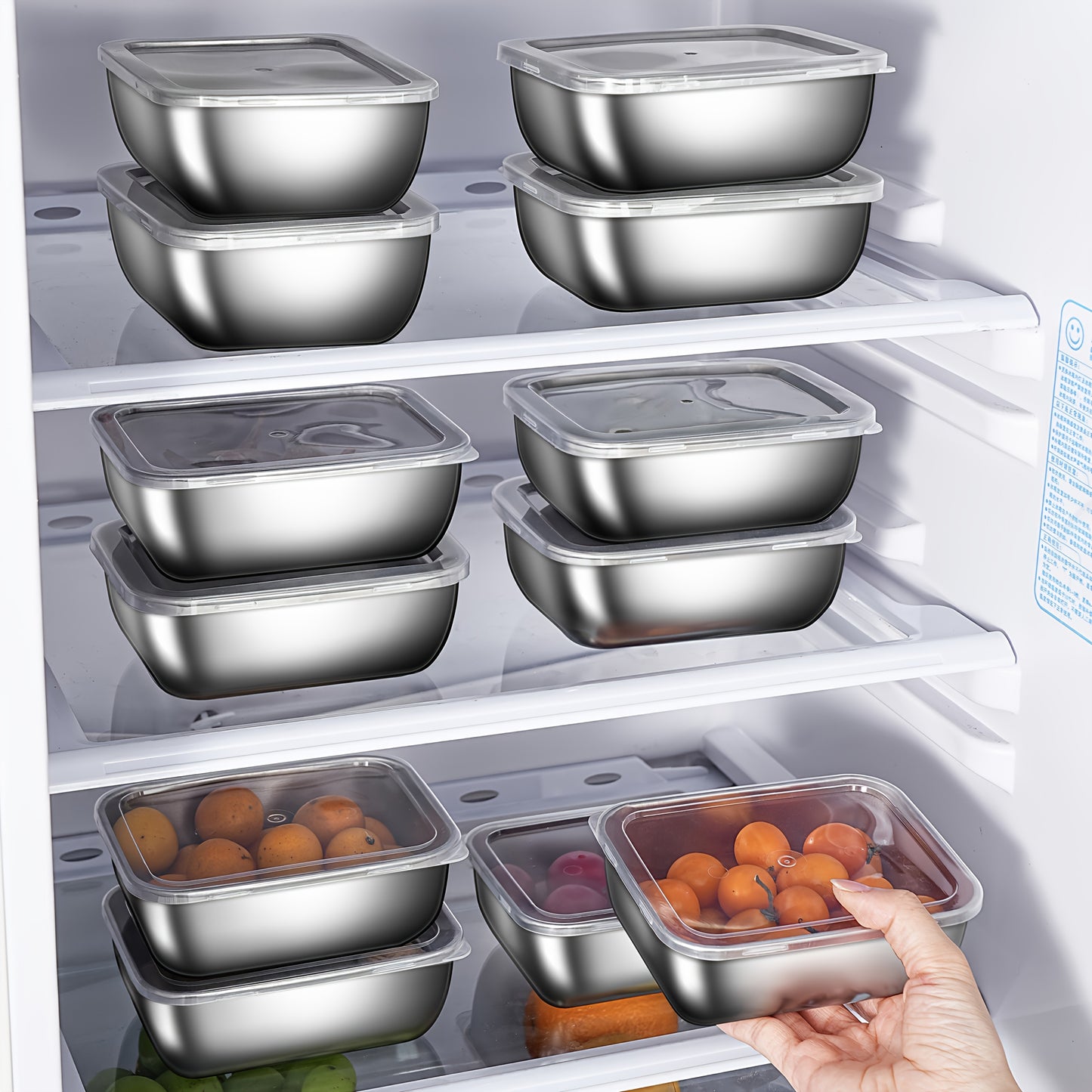 6 Storage Containers Per Set, Multi-purpose Stainless Steel Freshness Box with Lid, Stackable And Reusable Food Sealing Box, Can Be Used As Lunch Box for Meals, Meat, Fruits And Vegetables, Suitable for Picnics, Kitchens