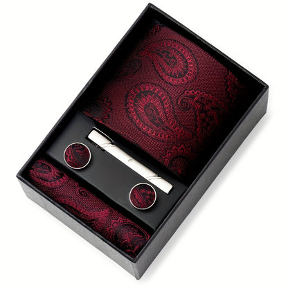 Men Men Black Paisley Tie Wedding Gift Box Tie Pocket Squares Set Necktie Box Suit Additions Fit Wedding