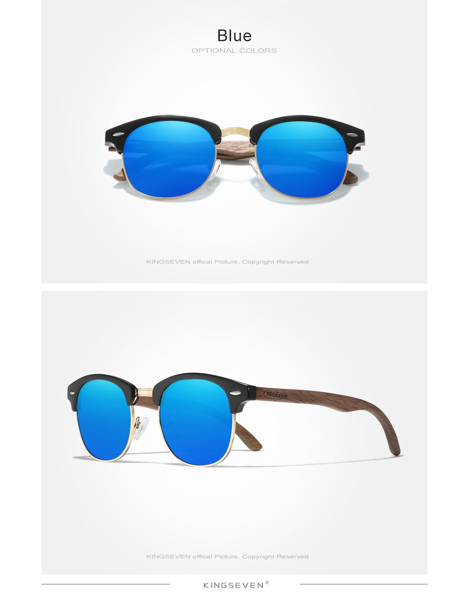 KINGSEVEN Black Walnut Wooden Handmade Semi-Rimless Retro Polarized Eyewear for Men Women