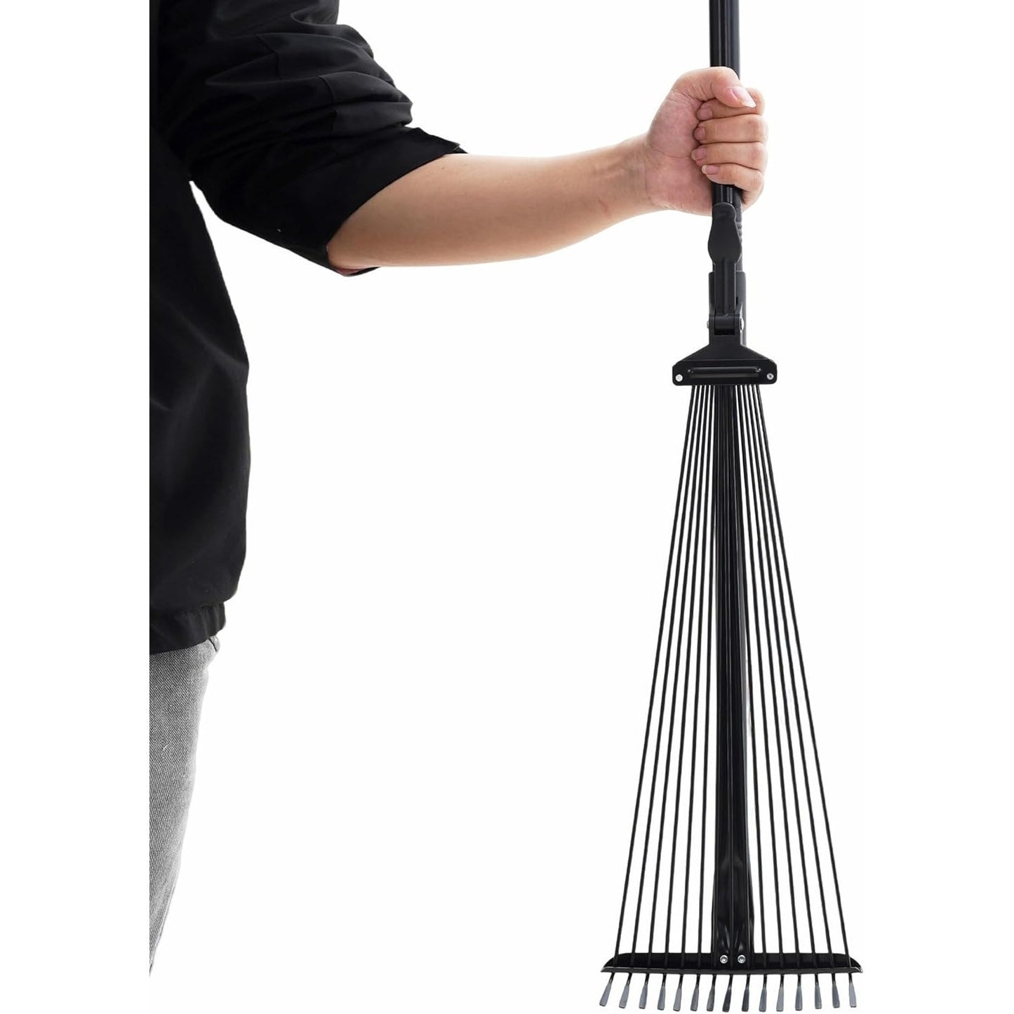 Leaf Rake, 15 Metal Tines, Adjustable Garden Rake with 20-60 cm Wide Head and 81-170 cm Handle, Tool for Removing Leaves in Gardening, Patio, Lawn