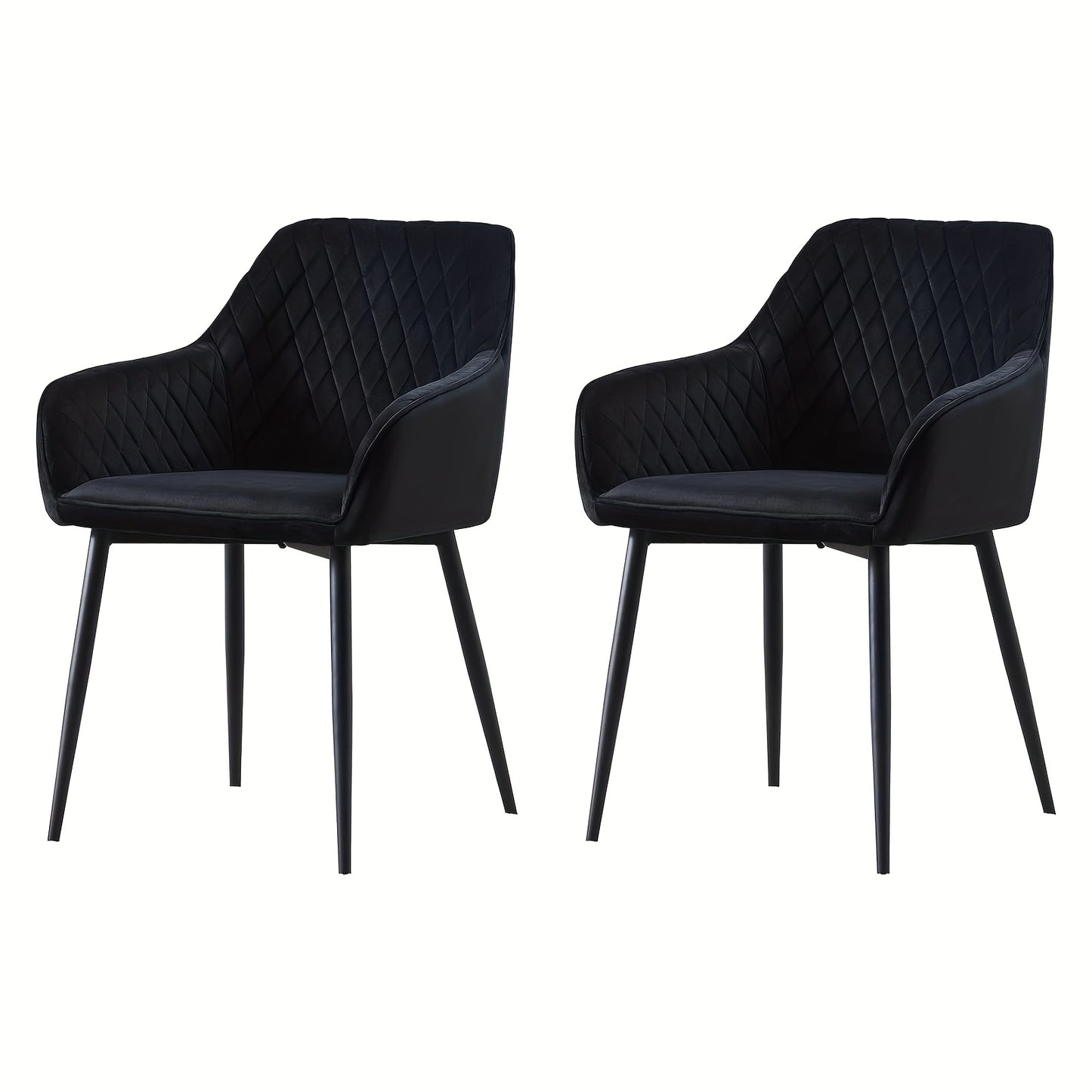 Set of 1 2 4 6 Dining Chairs Velvet Armchairs with Armrest & Backrest Upholstered Seat with Black Metal Legs