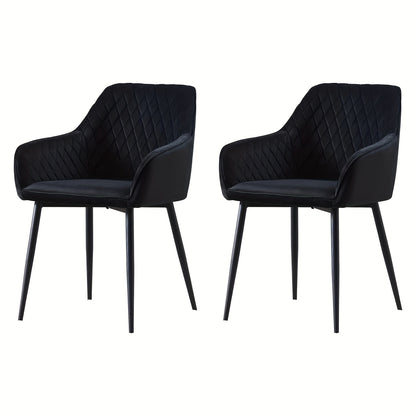 Set of 1 2 4 6 Dining Chairs Velvet Armchairs with Armrest & Backrest Upholstered Seat with Black Metal Legs