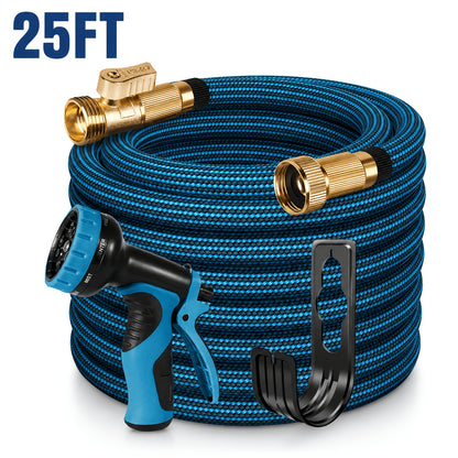 100ft Heavy-Duty Garden Hose, Expandable, Four Colors Are Available, With 1/2" Solid Brass Fittings, Leakproof Design, Durable Rubber Material, US Standard Threads- Perfect For Gardening, Cleaning, Forestry.