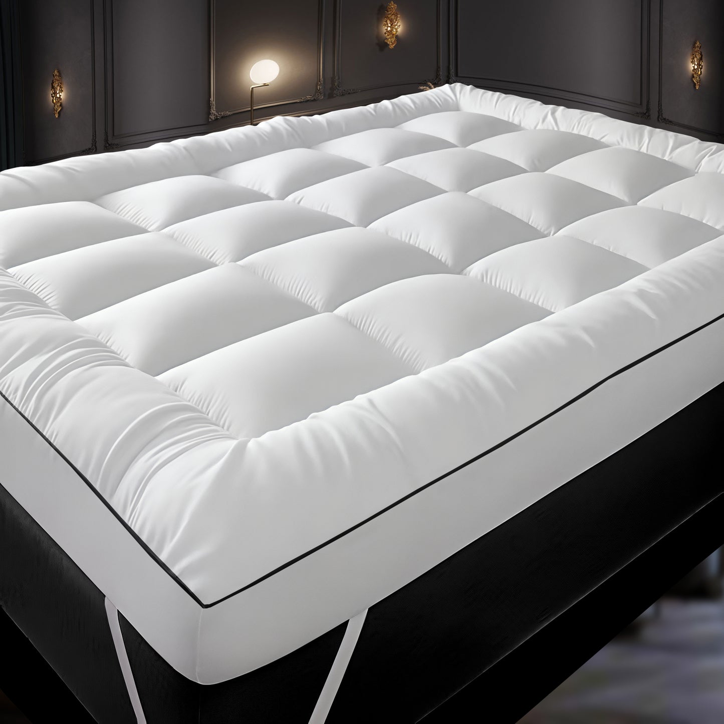 Hotel Quality Mattress Topper 10cm / 4 inch Thickness Filling with Elasticated Straps in Single, Small Double (4Ft), Double, King, Super King Size