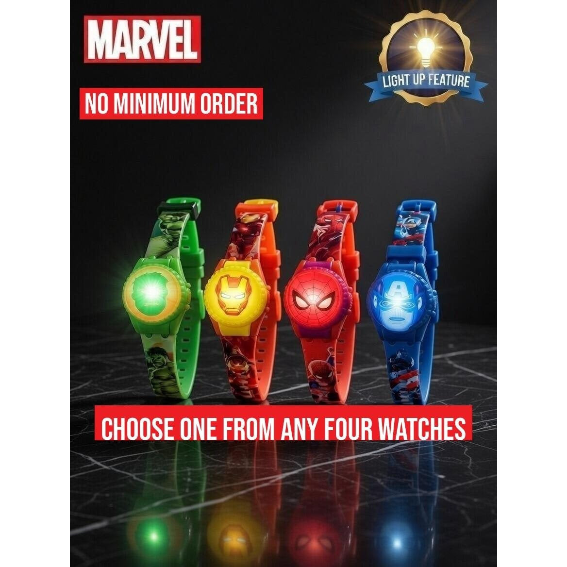 Marvel Kids Toys Light Up Watch for Boys & Girls – Hulk, Spider-Man, Iron Man & Captain America Toy Watch – Adjustable Watch Strap – Party Bag Fillers Kids – Fidget Toys – Toys for Boys Ages 3+