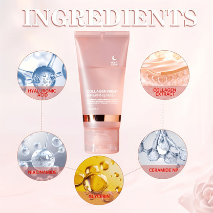 75ml Collagen Hydrating & Moisturizing Mask | Includes Applicator Brush | Enriched with Hyaluronic Acid and Niacinamide to Moisturize, Firm, and Boost Skin Elasticity. Collagen Ingredients Leave Skin Smooth and Radiant. Suitable for All Skin Types