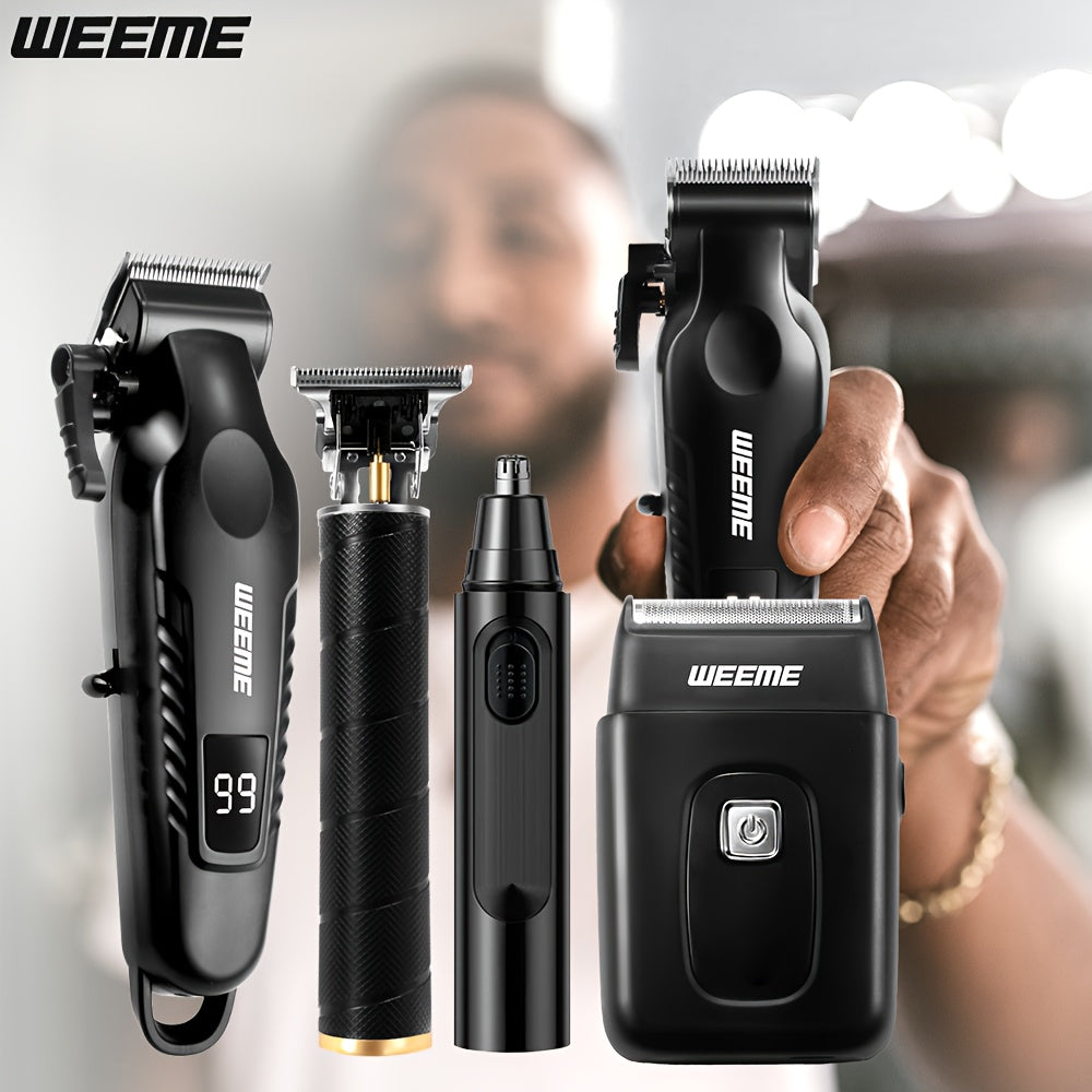 WEEME Hair Clippers 4pcs 3pcs 2pcs Black Golden for Men Professional, Beard Trimmer Kit, Cordless Clippers And Trimmers Set, Electric Razor Shavers And Nose Trimmer, Mens Grooming Kit for Barber, Valentines Day for Him Father'S Day Gift for Men