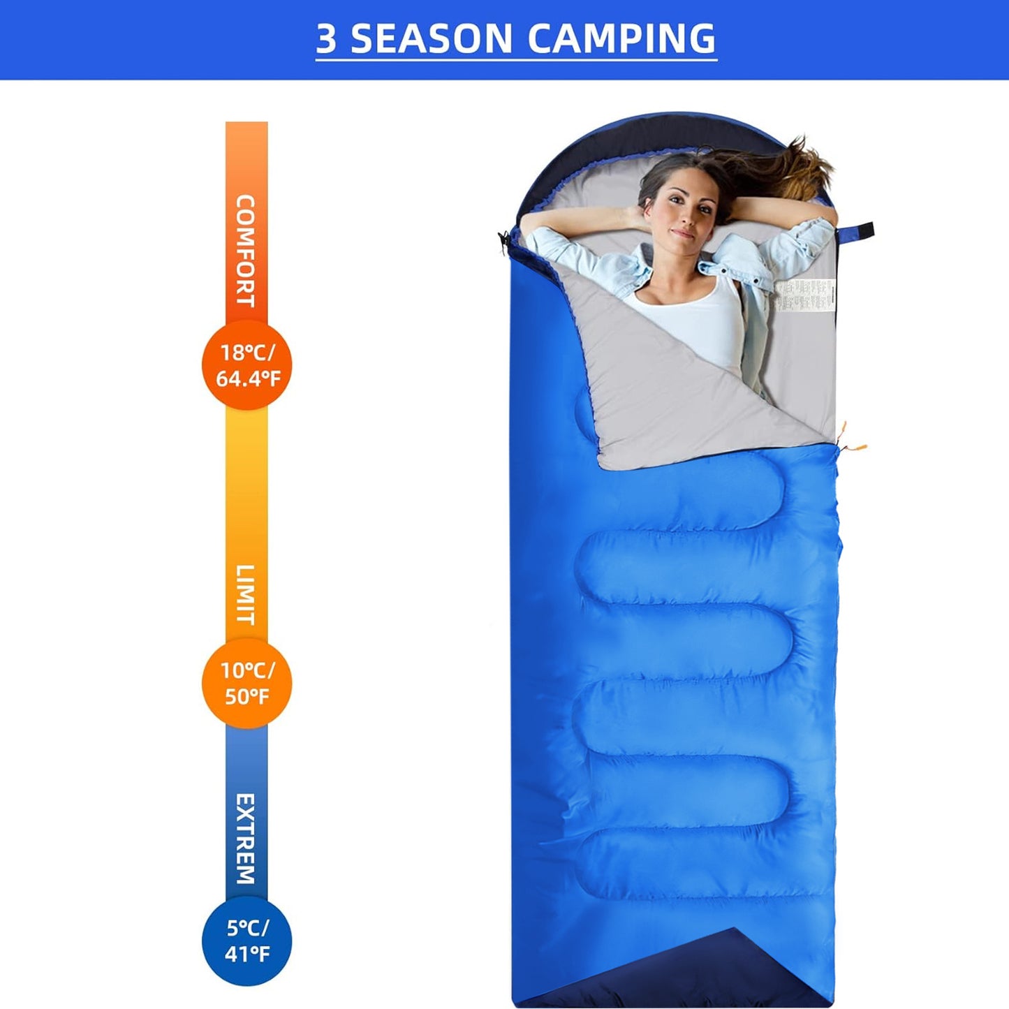 ACTIVE FOREVER Rectangular Sleeping Bag 3 Seasons - Lightweight Camping Sleeping Bags for Adults Indoor & Outdoor, Sleeping bag with Compression Sack for Hiking Backpacking
