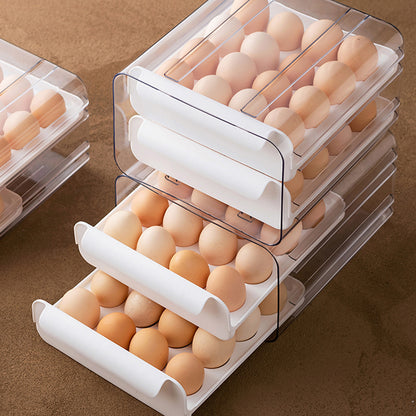 Egg Box for Refrigerator, Stackable Transparent Egg Storage Box, 32 Grid Egg Container, Double-Layer Kitchen Fridge Egg Drawer Boxes, White