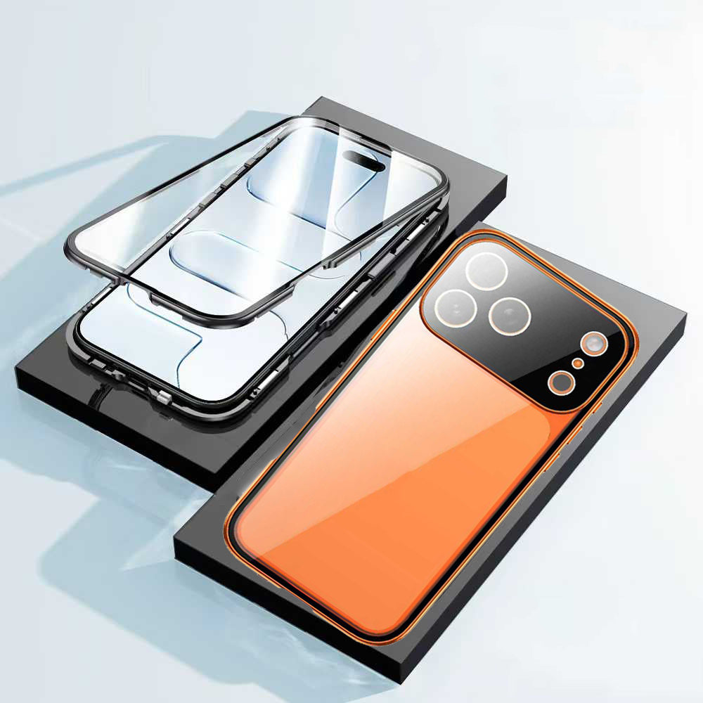 Phone Case - Magnetic HD Phone Case for Iphone 17 Pro Max with Tempered Glass Screen Protector Aluminum Alloy Frame Double-Sided Thickened Glass Enhanced Protection