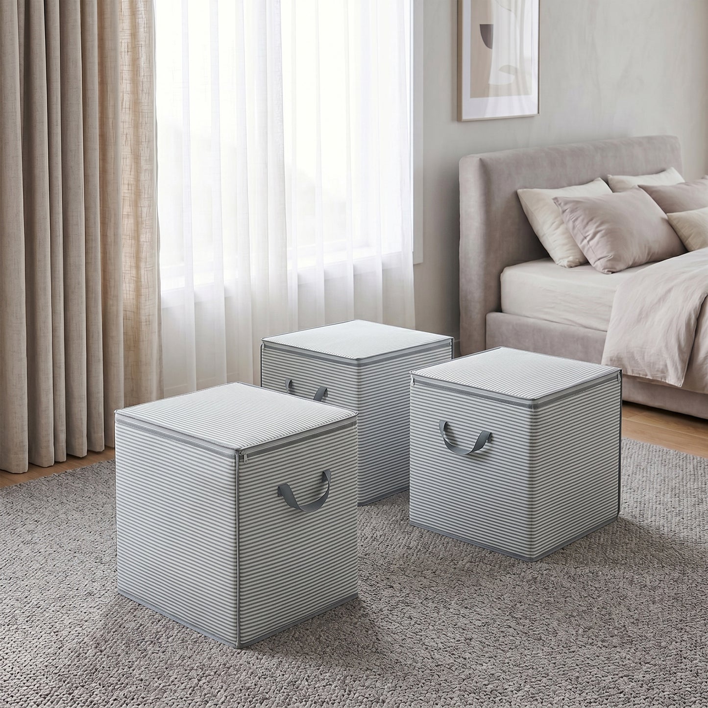 3pcs Large 100L Storage Bags - Storage Boxes Breathable Fabric with Reinforced Handles, for Extra Large Comforters, Blankets, Pillows & Seasonal Items, Under-Bed Storage