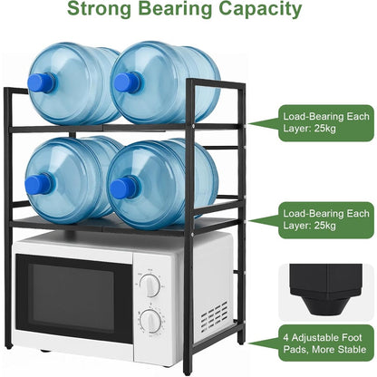 Heavy-Duty Expandable Microwave Rack - Adjustable Width (40-60cm) & Height, 3-Tier Kitchen Organizer with 6 Hooks, Space-Saving Countertop/Cabinet Storage Shelf, Sturdy Metal Construction, Easy Assembly for Microwave, Pots, Pans, Utensils - Ideal for Smal