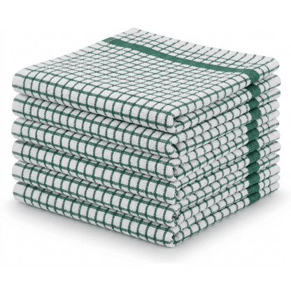 Pack of 6 Large Tea Towels 40x60cm – 100% Cotton Luxury Check Soft Kitchen Towels – Highly Absorbent Dish Cloths – Durable Washable Tea Towels for Drying Dishes, Cleaning, Cooking, Household, Restaurant, Bar, Café, Catering, Commercial & Professional Kitc