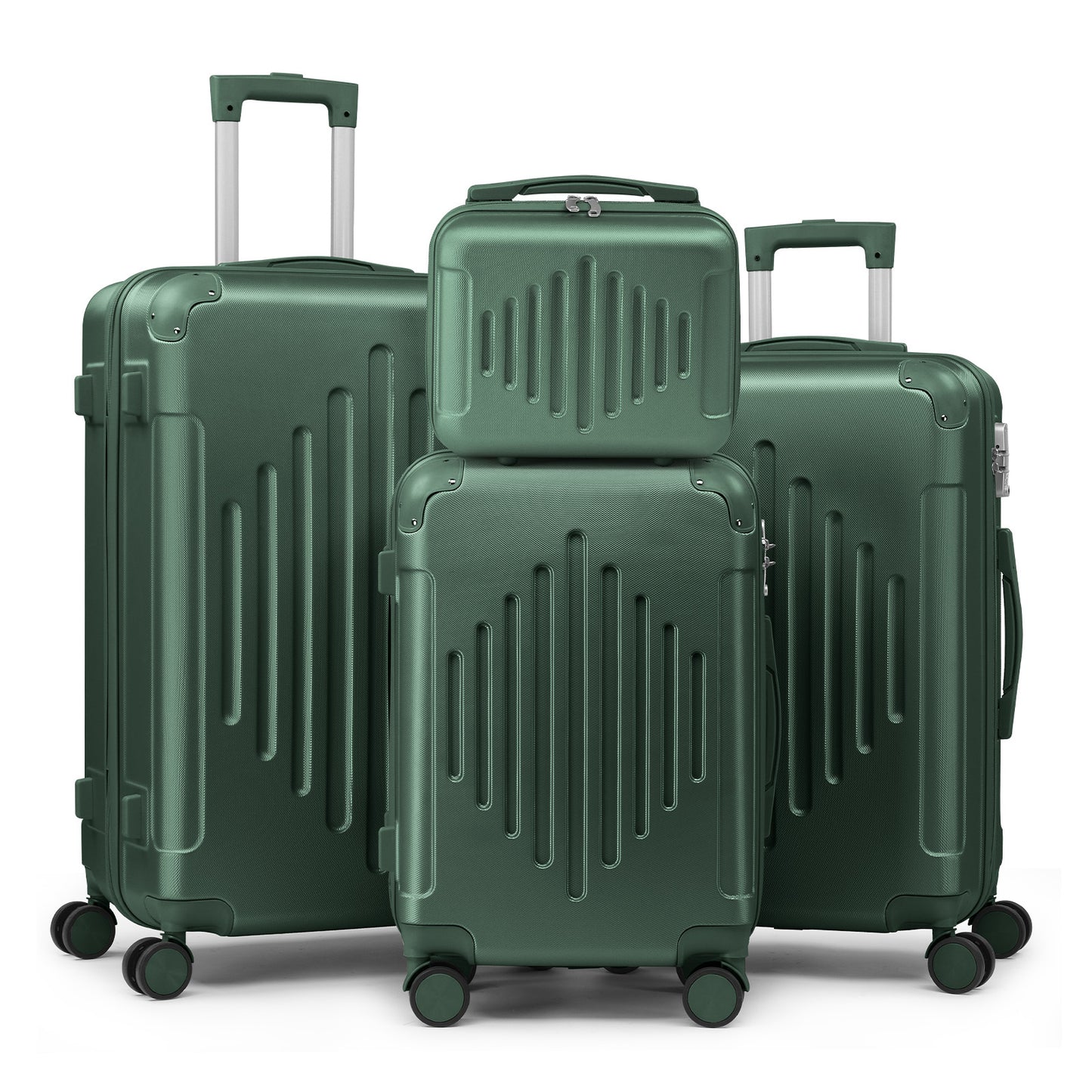 Family 4pcs Luggage Set (12/ 20/ 24/ 28") Hardside W/ Corner Guards, 360° Wheels Lightweight Large Suitcases - Checked & Carry On