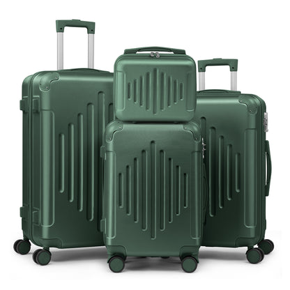 Family 4pcs Luggage Set (12/ 20/ 24/ 28") Hardside W/ Corner Guards, 360° Wheels Lightweight Large Suitcases - Checked & Carry On