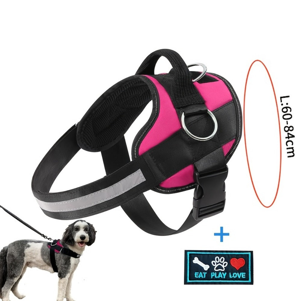 Adjustable Reflective Dog Harness Nylon Vest – Striped Design with D-Ring Leash Attachment & Eat Play Love Patch, No-Pull Walking Harness for Small & Large Dogs