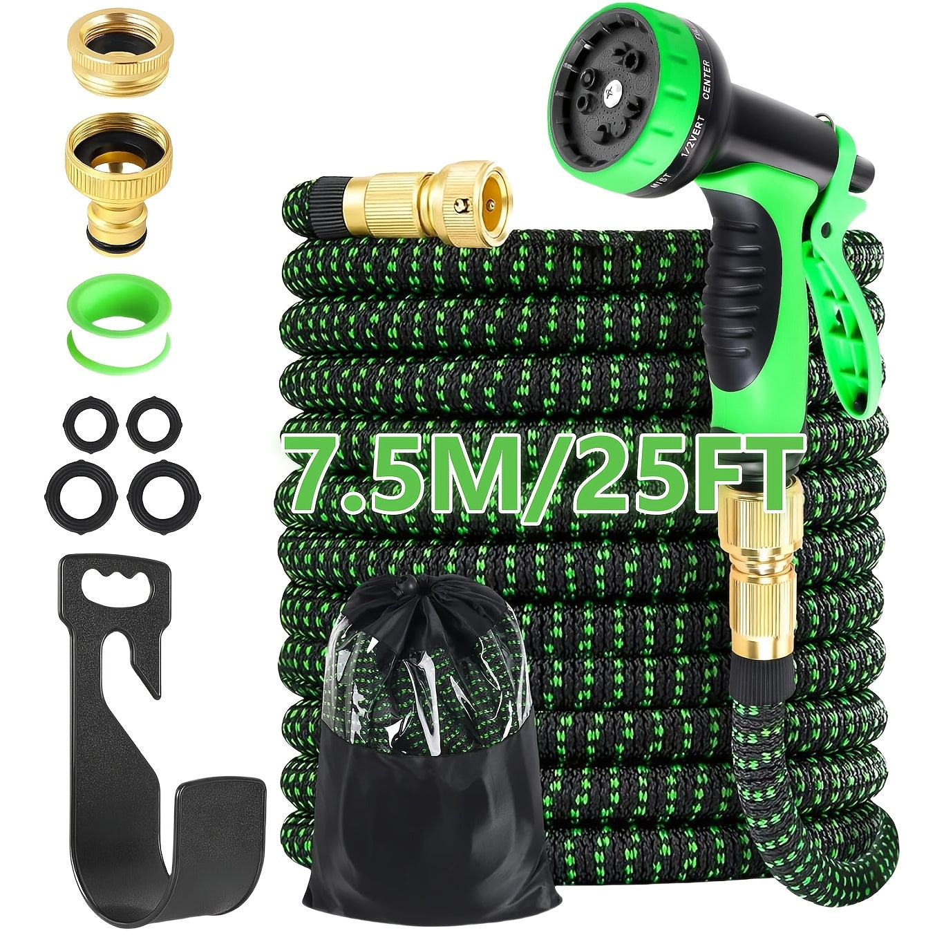 7.5/15/22.5/30/45M Expandable Garden Hose - Water Hose with 10 Function Spray Nozzles, Lightweight And Kink-Free Expandable Water Hose, for Washing And Watering (Green)