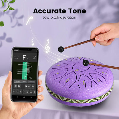 Rain Drum for Outside Garden, 6 Inch 11 Notes Steel Tongue Drum Instrument Steel Drum Set with Drumsticks,Stand Meditation Yoga Musical Education,Best Gift