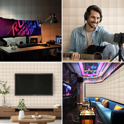 24/48 Pack Self-Adhesive High-Density Soundproofing Panels, Self-Adhesive High-Density Acoustic Panels, Recording Studio Soundproofing Panels, 0.35-inch Thickness, 11.81-inch X 11.81-inch