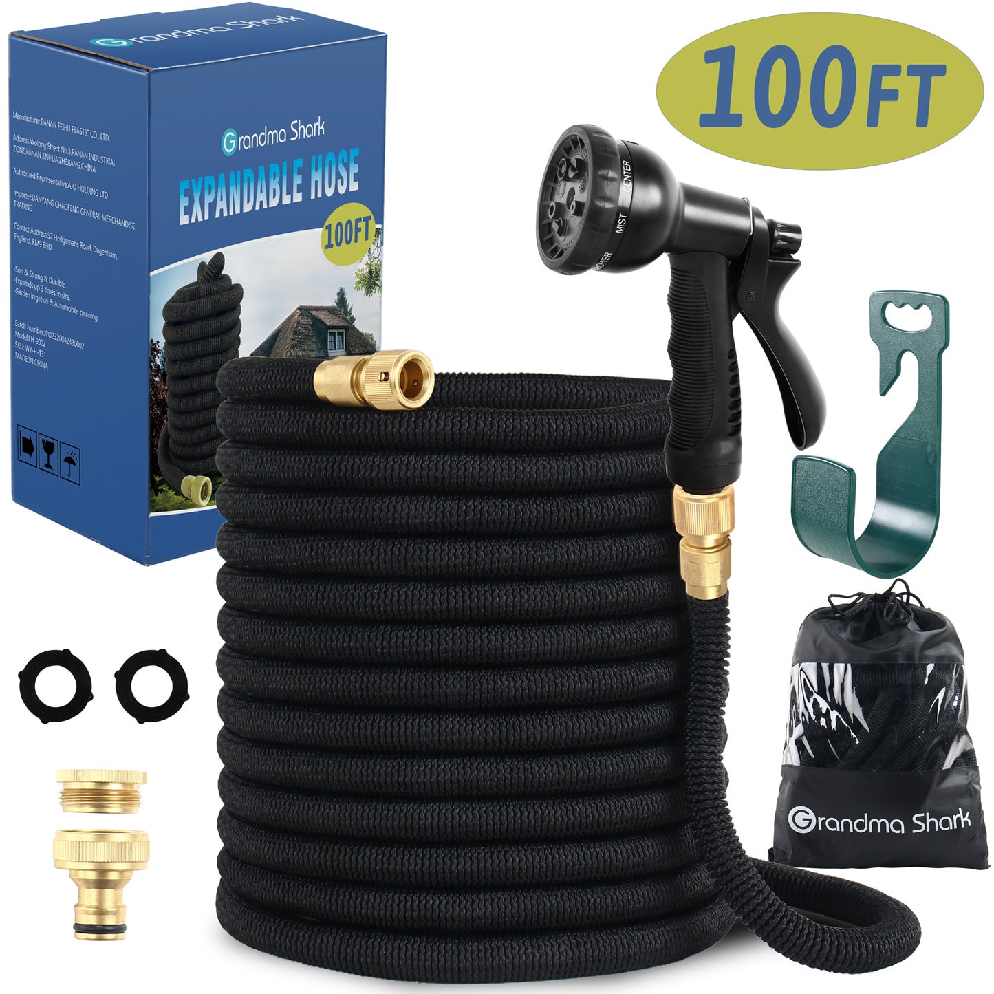 50FT/75FT/100FT Expandable Flexible Garden Hose Magic Hose Pipes Car Washing Gardening Hose with 7 Setting Professional Water Spray Nozzle Gun Expandable Hose Garden Hoses, Black