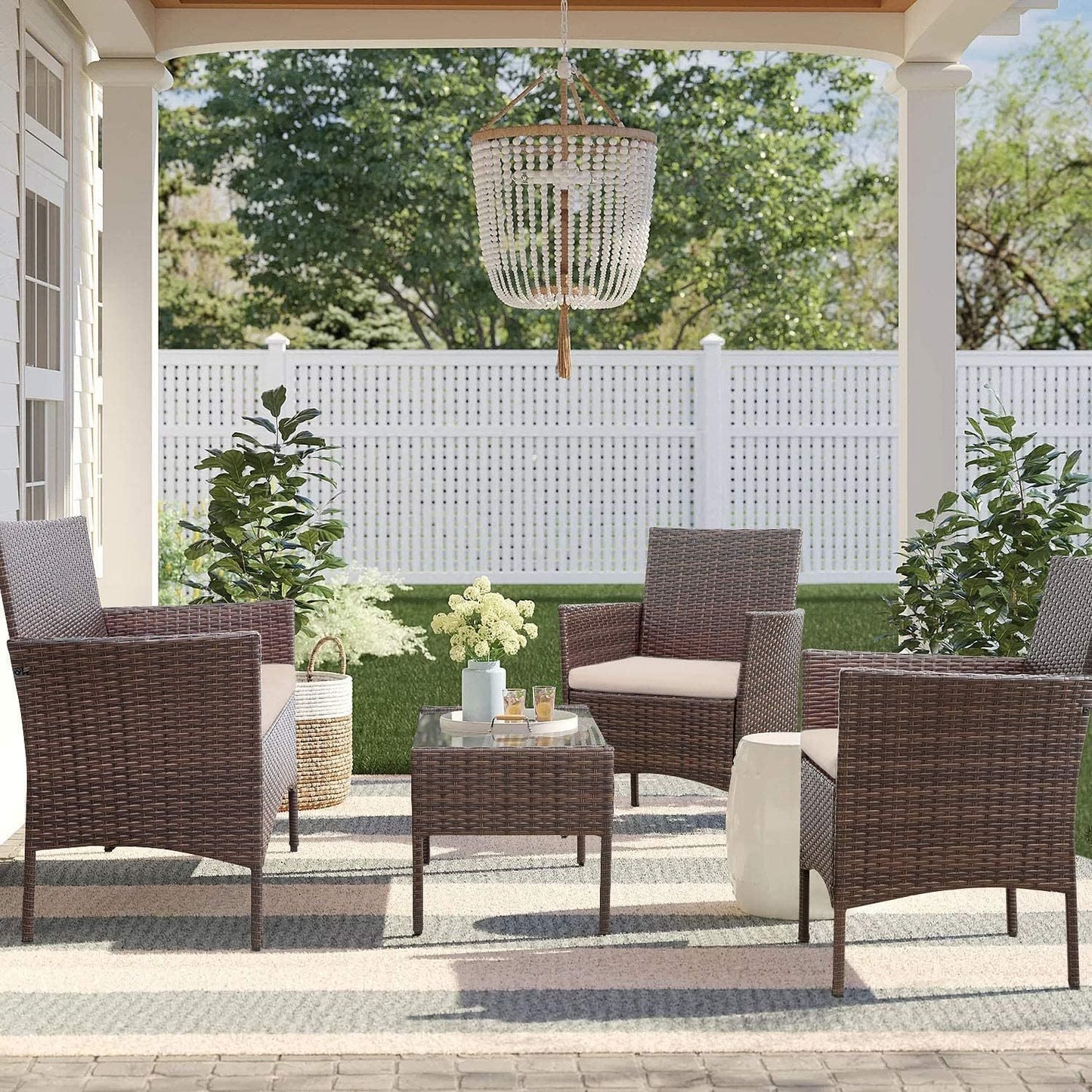 4pcs Rattan Outdoor Garden furniture sofa set with 2x Armchairs 1x Double Sofa & 1 table for indoor & outdoor