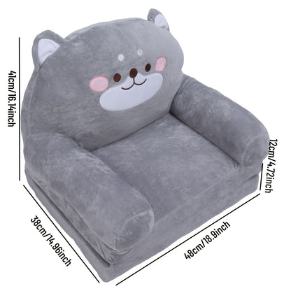Foldable Kids Sofa Chair with Wide Handle & Soft Breathable Fabric Suitable for Reading, Relaxing, Sleeping - Modern 2-Layer Toddler Bed/Nursing Chair, Gray Furniture for Room, No Assembly Required