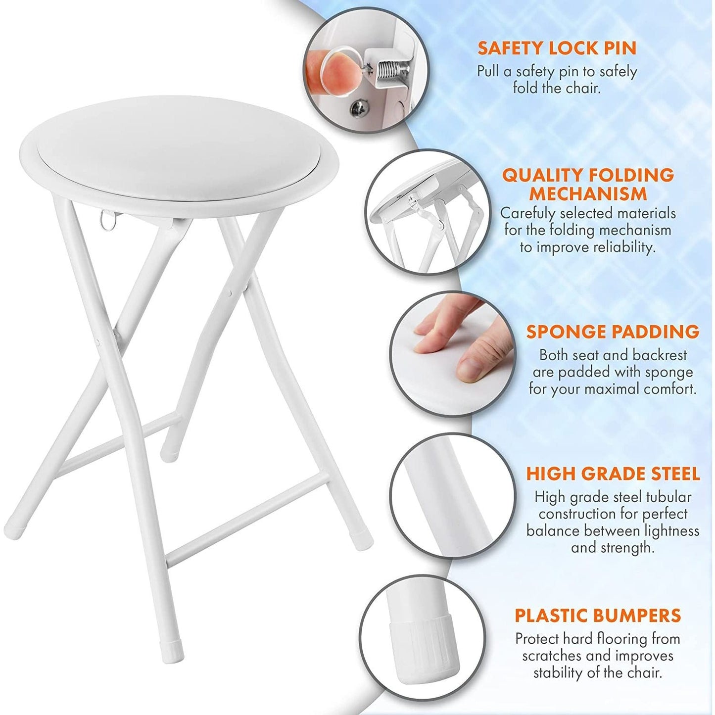 Standard Folding Stool – Durable & Compact Seating Solution Foldable Lightweight Portable - Available in Black or White