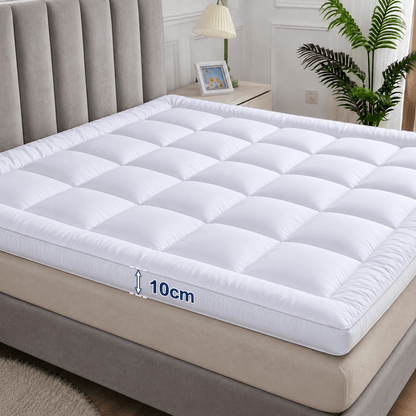 Microfiber Mattress Topper 4 inches/10 cm - Quilted Mattress Topper | Soft, Foldable, Comfortable Bed Topper with Elastic Straps