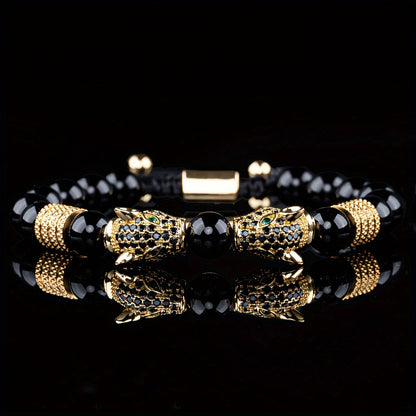 New Trend in Men'S Bracelets Featuring Braided Design, Pave CZ, Double Leopard Head, Enamel, And Jewelry for Men