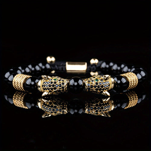 New Trend in Men'S Bracelets Featuring Braided Design, Pave CZ, Double Leopard Head, Enamel, And Jewelry for Men