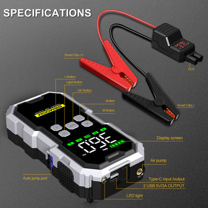 12V Car Jump Starter 9000A Peak Auto Battery Booster Pack Power Bank 21800mAh/26800mAh, Jump Box With LED Light LCD Screen (Up To All Gas Or 10, 0L Diesel Engine)