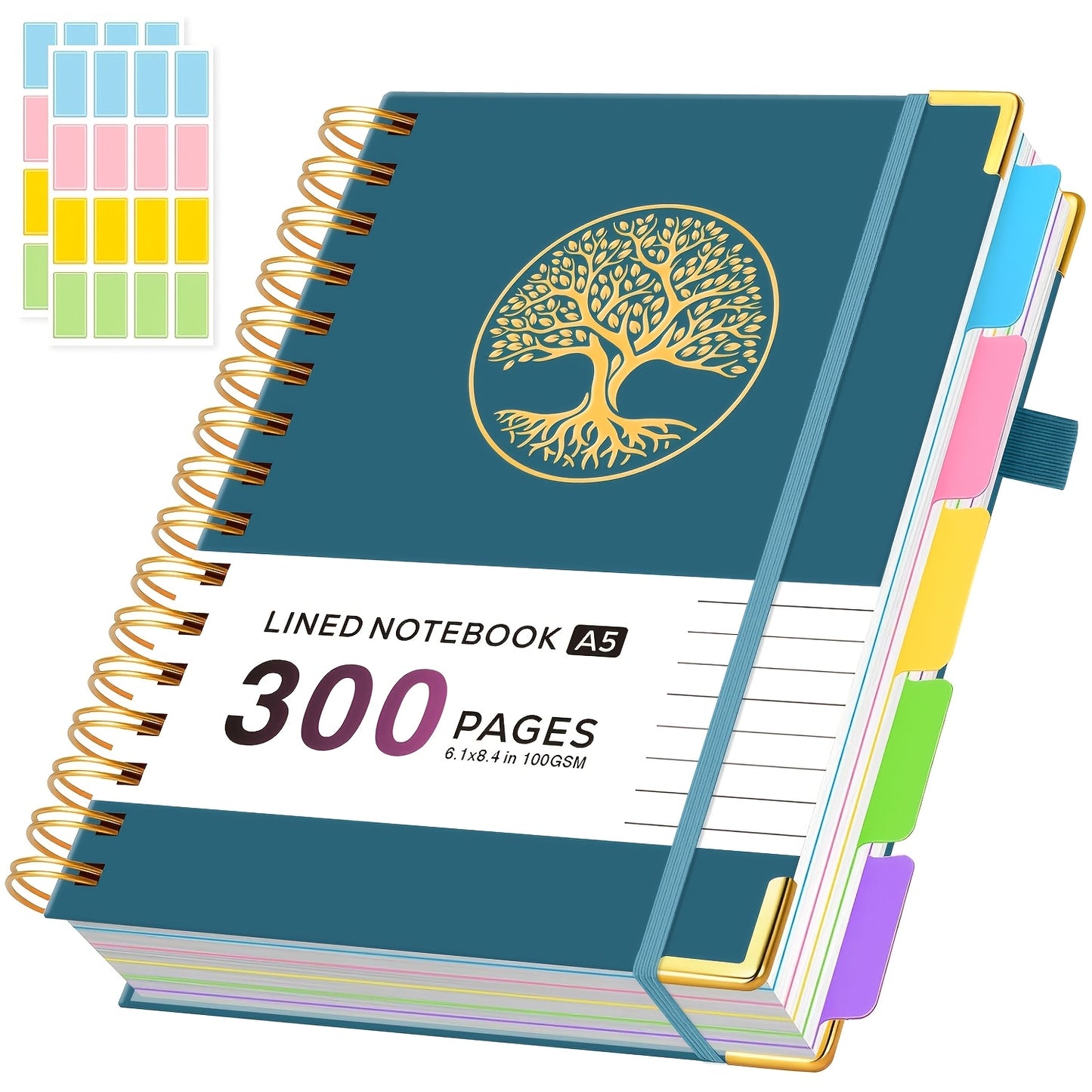A5 Spiral Notebook with Dividers, 5 Subject Notebook with 300 Pages/150 Sheets 100GSM Lined Paper, No Bleed, 5 Project Notepad for Writing Note Taking, School Office Supplies, 14.7 X 21cm, Back to School