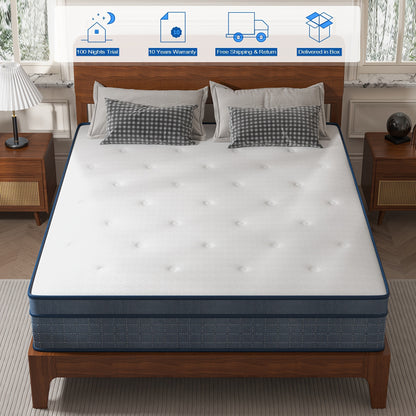 Single/Small Double/Double/King Pocket Spring Mattresses, 26Cm/10.23Inch Medium Firm Memory Foam Mattress with 7 Layers. Pressure Relief And Motion Isolation - Blue White