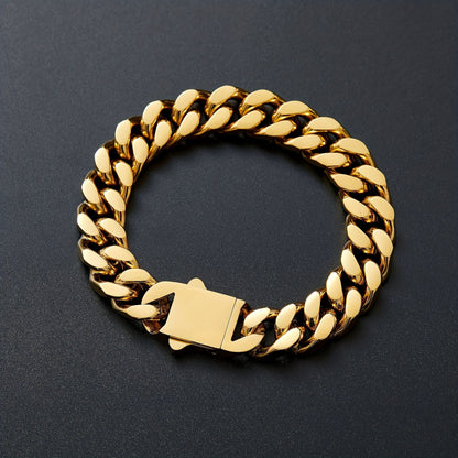 304L 304L Stainless Steel Men'S Bracelet Hip Hop 8.10.12Mm Glossy Spring Buckle Cuban Chain Plated 18K Gold Plated Real Golden Easy All-Matching Bracelet Hip Hop Jewelry