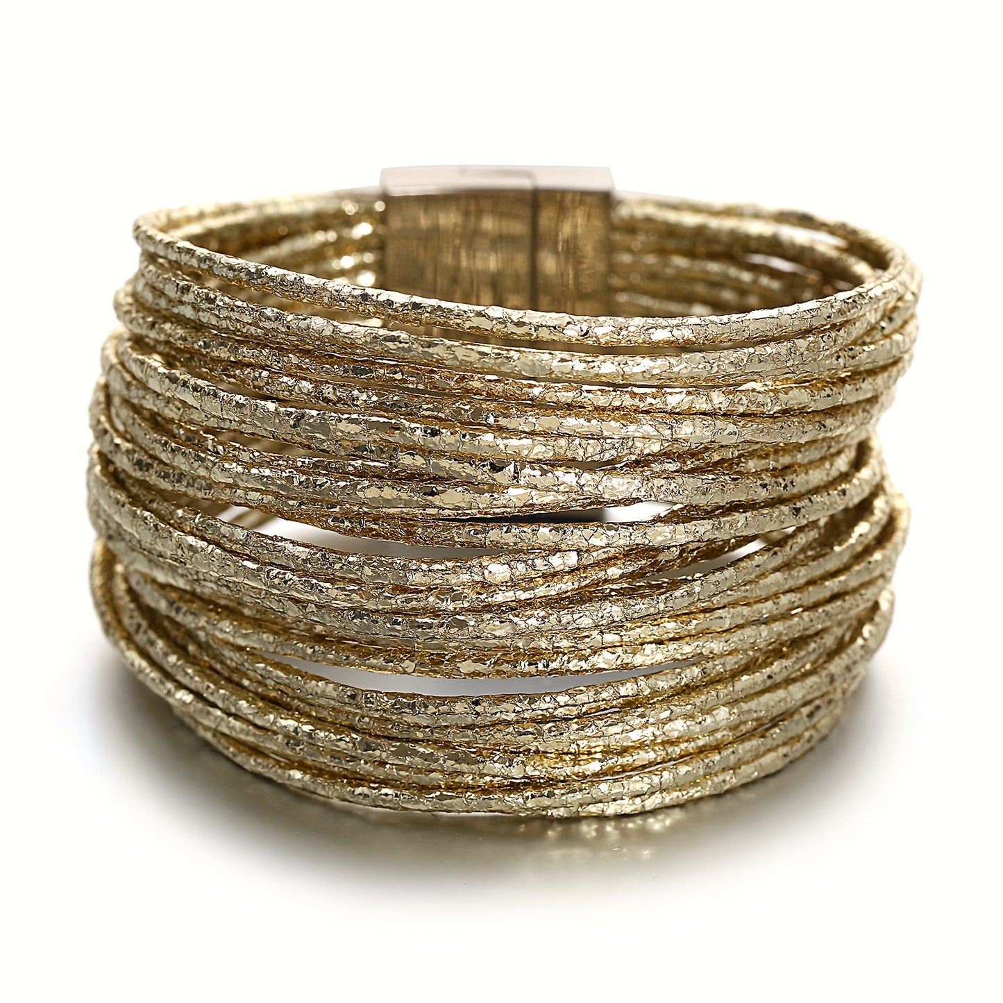 1pc Slim Stripes Wide Multilayer Wrap Bracelet Metallic Shiny Glitter Artificial Leather Cuff with Magnetic Clasp Jewelry for Men Women Holiday Party Birthday Gifts
